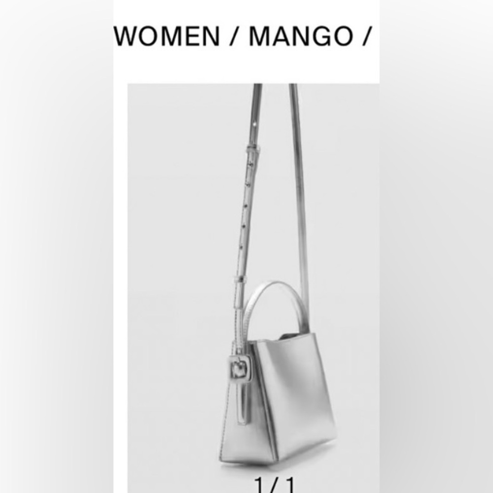 Mango Metallic Mini Shopper bag with crossbody strap. Silver.  some slight marks